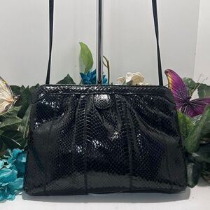 Vintage Clutch Crossbody Bag Women's Medium Black Textured Snakeskin